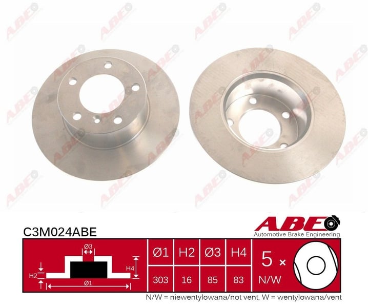 Тормозной диск передний MERCEDES G (W460) G (W461) G (W463) 2.3-5.5 03.79- C3M024ABE ABE