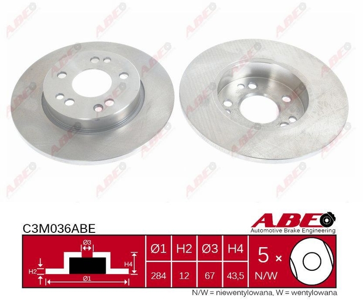 Гальмівний диск передній MERCEDES 124 (W124) E (C124) E T-MODEL (S124) E (W124) 2.0-3.0D 12.84-06.97 C3M036ABE ABE