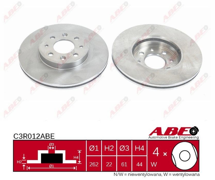 Гальмівний диск передній RENAULT LAGUNA I MEGANE I MEGANE SCENIC SAFRANE I 1.6-3.0 04.92-08.03 C3R012ABE ABE