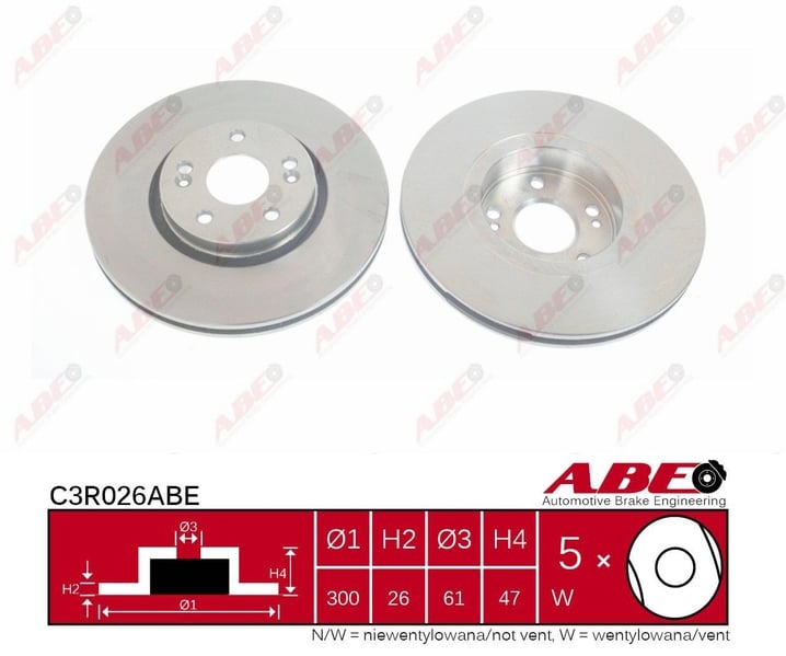 Гальмівний диск передній RENAULT LAGUNA II 1.6-3.0 03.01-12.07 C3R026ABE ABE