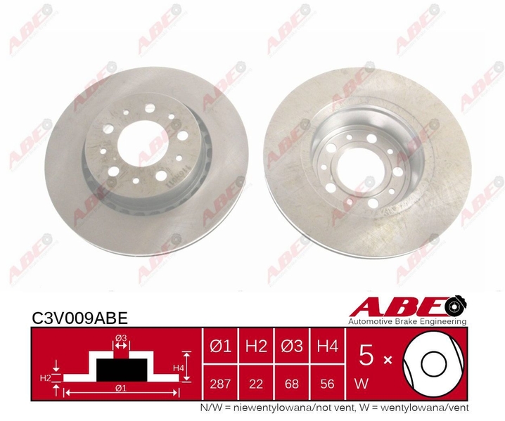 Гальмівний диск передній VOLVO 740 760 780 940 960 2.0-2.9 08.81-07.95 C3V009ABE ABE