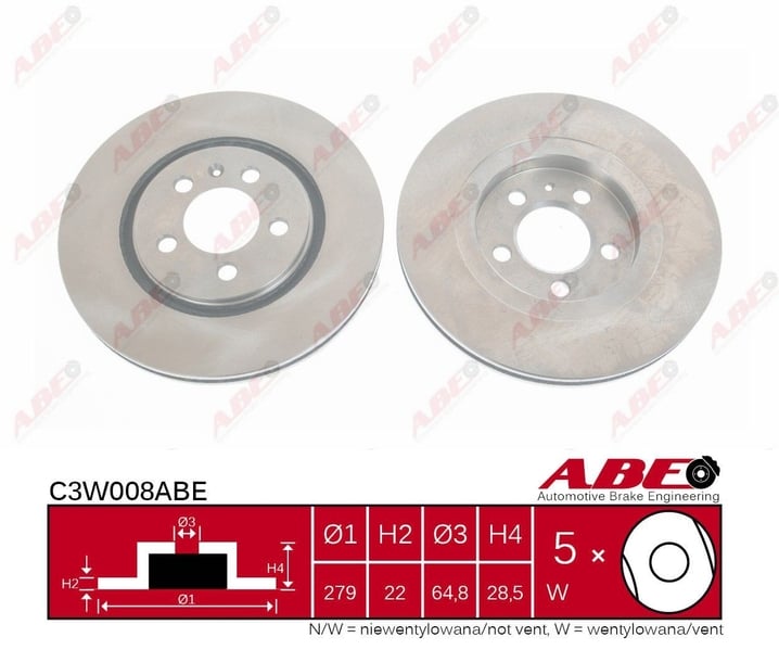 Тормозной диск передний SEAT TOLEDO I VW CORRADO GOLF III PASSAT B3/B4 VENTO 1.9D-2.9 06.91-03.99 C3W008ABE ABE