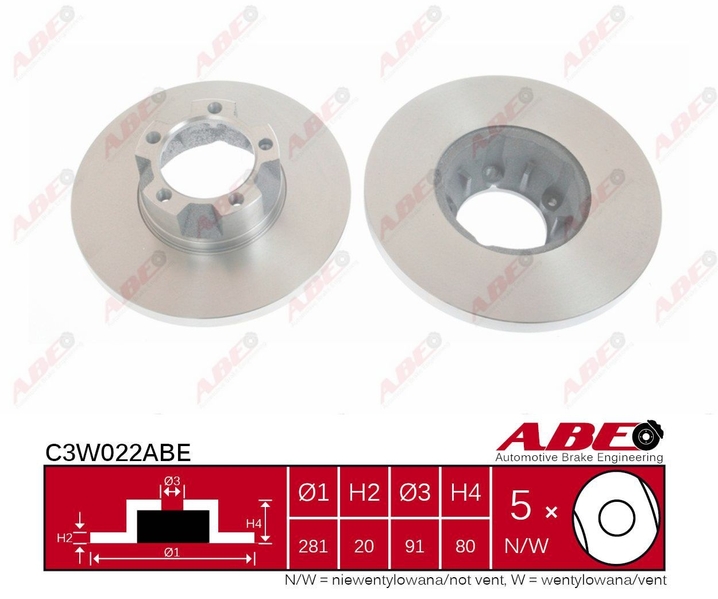 Гальмівний диск передній VW LT 28-35 I LT 40-55 I 2.0/2.4/2.4D 04.75-06.96 C3W022ABE ABE