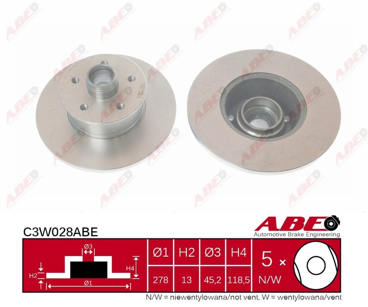 Гальмівний диск передній VW TRANSPORTER III 1.6-2.1 05.79-07.92 C3W028ABE ABE