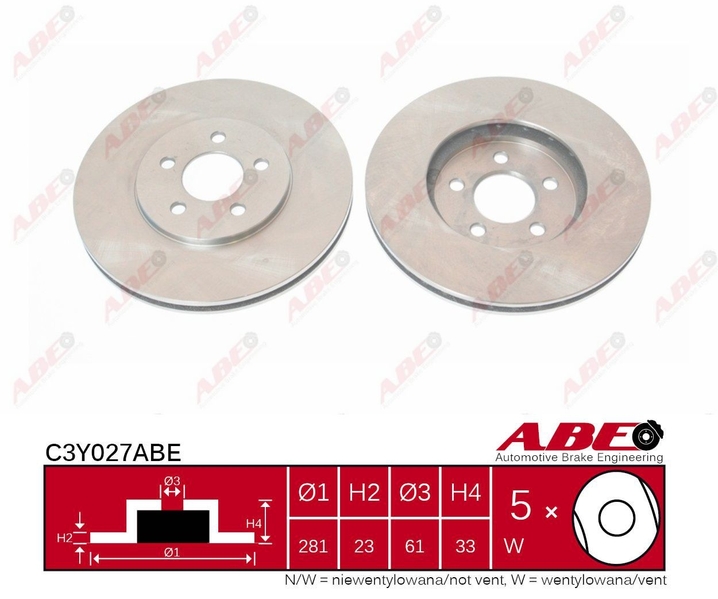 Тормозной диск передний CHRYSLER CIRRUS SEBRING STRATUS DODGE STRATUS PLYMOUTH BREEZE 2.0-3.0 05.94- C3Y027ABE ABE