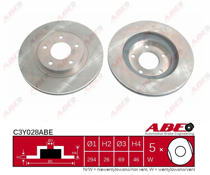 Тормозной диск передний JEEP COMPASS PATRIOT MITSUBISHI ASX OUTLANDER PEUGEOT 4008 1.6-3.6 06. C3Y028ABE ABE