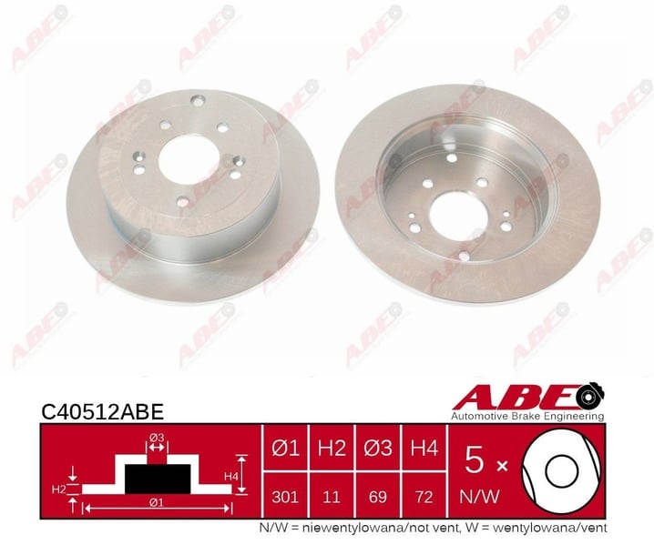 Гальмівний диск задній HYUNDAI SANTA FÉ II 2.2D/2.7 03.06-12.12 C40512ABE ABE