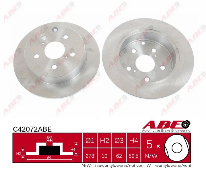 Гальмівний диск задній TOYOTA AVENSIS 2.2D 07.05-11.08 C42072ABE ABE - фото 1