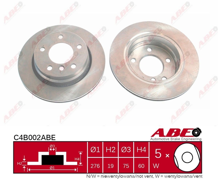 Тормозной диск задний BMW 3 (E36) 3 (E46) 1.6-2.8 01.95-12.07 C4B002ABE ABE