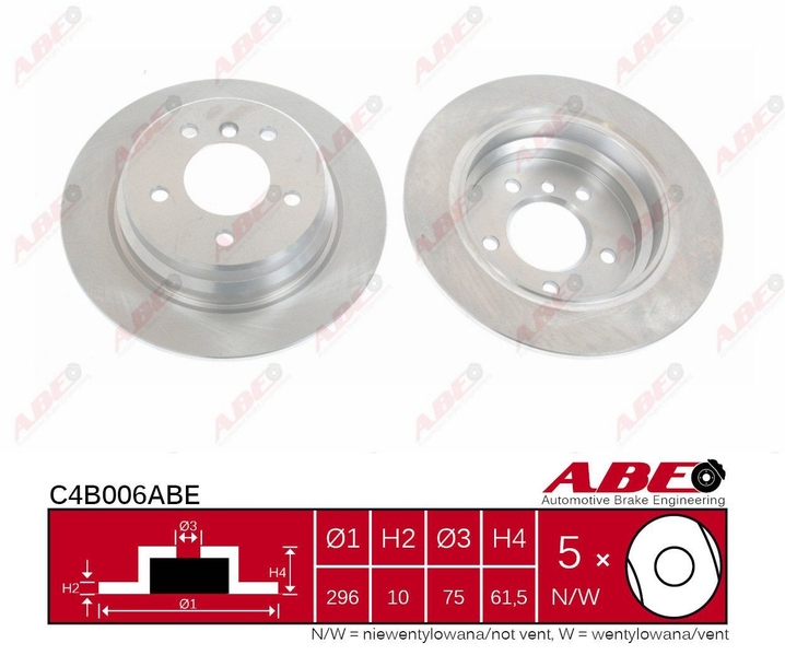 Тормозной диск задний BMW 5 (E39) 2.0-2.5D 09.95-06.03 C4B006ABE ABE