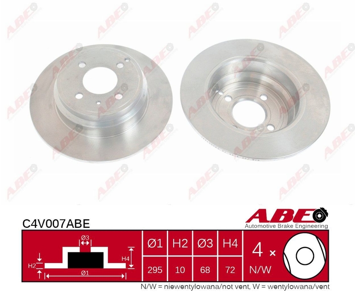 Тормозной диск задний VOLVO 850 2.0/2.3/2.4 06.91-12.96 C4V007ABE ABE