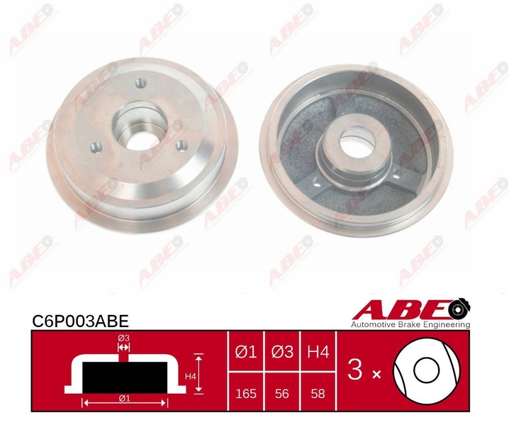 Гальмівний барабан CITROEN AX SAXO PEUGEOT 106 I 106 II 1.0-1.6 07.86-07.04 C6P003ABE ABE