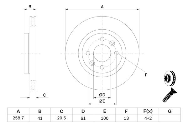 Тормозной диск передний DACIA LOGAN; NISSAN KUBISTAR; RENAULT 19, CLIO I, CLIO II, KANGOO 1.2-2.0 01.88- 0986478124 BOSCH