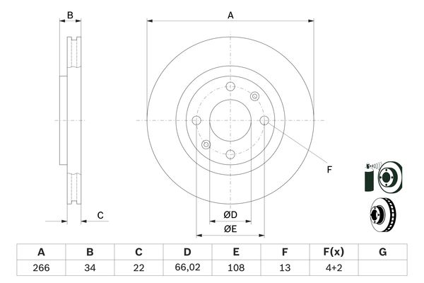 Гальмівні диски передні CITROEN BERLINGO, C2, C3, C4, C4 CACTUS, C4 I, C4 II, C5 I, C5 II 1.0 05.96- ( 0986478618 BOSCH - фото 1