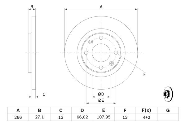 Тормозной диск передний CITROEN BERLINGO, C2, C3, C4 CACTUS, C-ELYSEE; PEUGEOT 301, PARTNER 1.1 05.96- 0986478847 BOSCH - фото 1