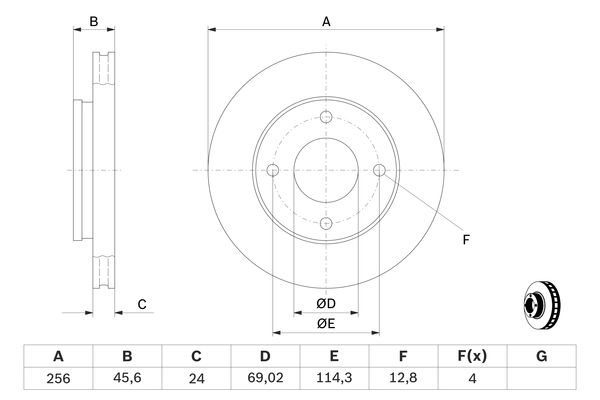 Тормозной диск передний MITSUBISHI COLT CZC, COLT VI; SMART FORFOUR 1.1-1.5D 01.04-06.12 0986479187 BOSCH