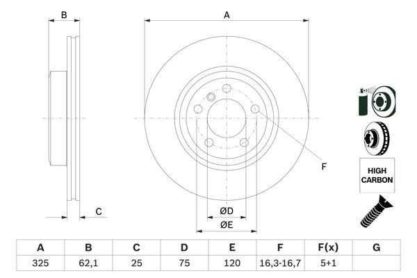 Тормозной диск передний BMW X3 (E83) 2.0-3.0D 09.03-12.11 0986479348 BOSCH