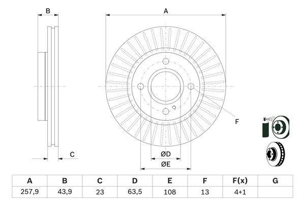 Гальмівний диск передній FORD FIESTA VI 1.0-1.6D 06.08- 0986479566 BOSCH