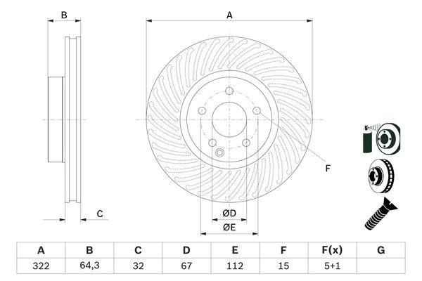 Тормозной диск передний MERCEDES C (W204), E (C207), E (W212), SLC (R172), SLK (R172) 1.8-3.5 01.07- 0986479652 BOSCH