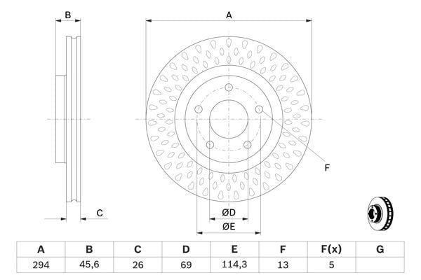 Гальмівні диски передні CITROEN C4; JEEP COMPASS, PATRIOT; MITSUBISHI ASX, OUTLANDER 1.5-3.6ALK 04.01- ( 0986479751 BOSCH