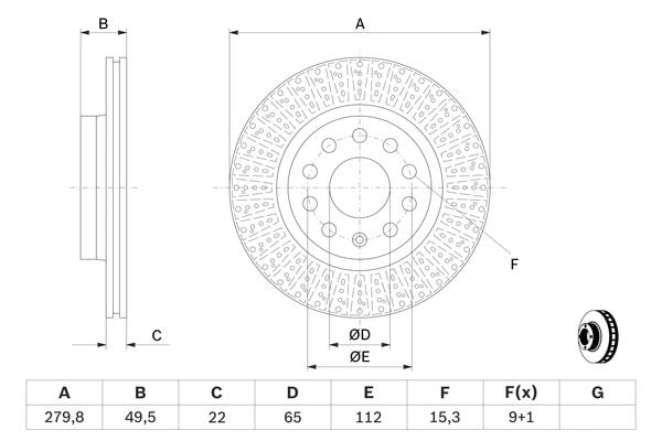 Гальмівні диски передні SEAT ALTEA; SKODA OCTAVIA II; VW CADDY, GOLF V-VI, JETTA 1.2-3.2 05.03- ( 0986479940 BOSCH