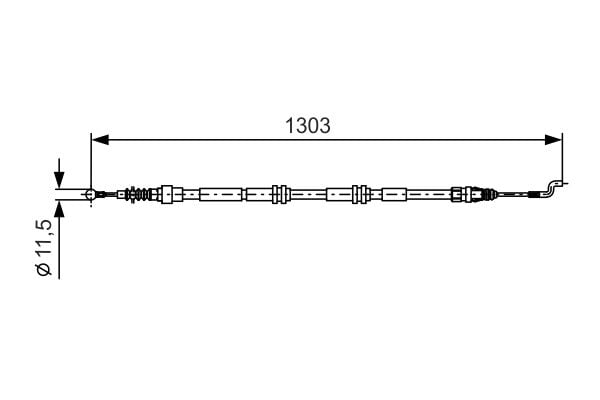 Трос ручника задний (1303мм/1005мм) VW TRANSPORTER VI, TRANSPORTER V, TRANSPORTER VI 1.9D-3.2 04.0 1987477260 BOSCH