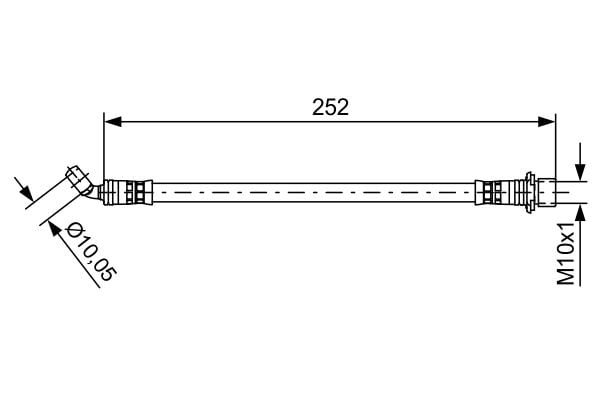 Тормозной шланг задний правый (252мм, M10x1) LEXUS GX; TOYOTA 4 RUNNER, LAND CRUISER PRADO 2.7-4.7 11.0 1987481662 BOSCH