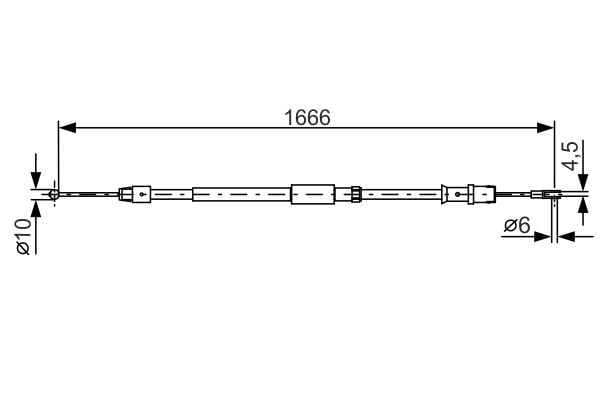 Трос ручника задний (1666мм/1407мм) MERCEDES SPRINTER (906); VW CRAFTER 30-35, CRAFTER 30-50 1.8-3.5 04.0 1987482032 BOSCH - фото 1