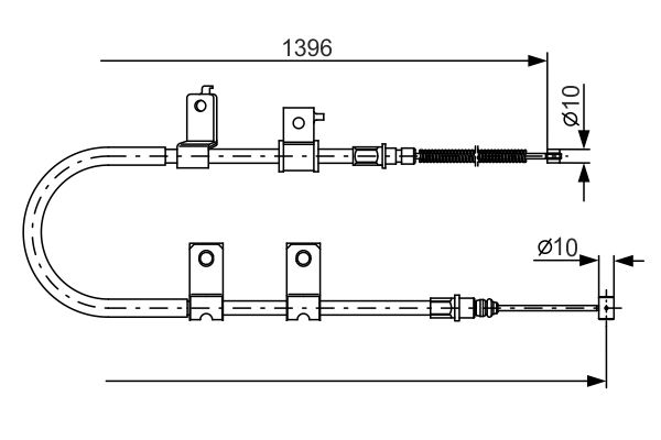 Трос ручника правый (1396мм/1200мм) CHEVROLET AVEO / KALOS; DAEWOO KALOS 1.2-1.6 09.0 1987482083 BOSCH