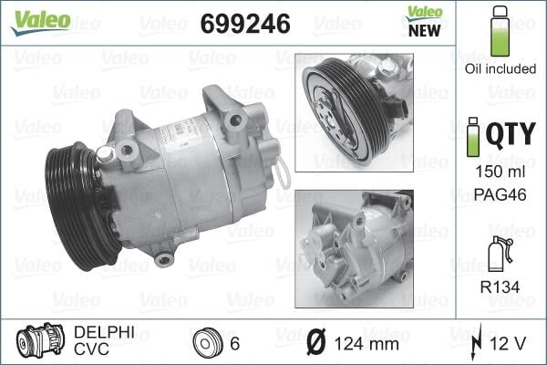 Компрессор кондиционера NISSAN ALMERA II QASHQAI I RENAULT MEGANE I MEGANE II SCENIC II 1.4-1.6ALK 03.99- 699246 VALEO