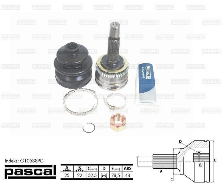 ШРУС внешний (25z/22z/525мм ABS48) HYUNDAI GETзуб I30 1.3/1.6/1.6D 09.02-11.11 G10538PC PASCAL