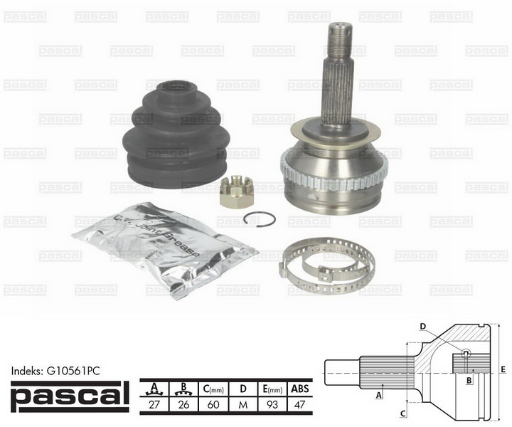 ШРУС внешний (27z/26z/60мм ABS47) HYUNDAI SANTA FÉ I SONATA IV 2.0-2.7 06.98-03.06 G10561PC PASCAL