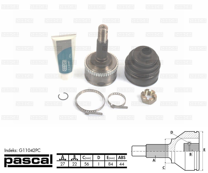 ШРУС внешний (27z/22z/56мм ABS44) NISSAN PRIMERA 1.6 09.96-07.02 G11042PC PASCAL