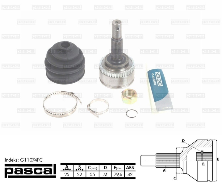 ШРУС зовнішній (25z/22z/55мм ABS42) NISSAN ALMERA II 1.5 03.00-11.06 G11074PC PASCAL