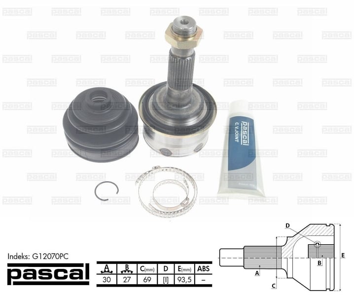 ШРУС зовнішній (30z/27z/69мм) TOYOTA HILUX VI LAND CRUISER 90 2.7/3.0D/3.4 06.95-05.05 G12070PC PASCAL