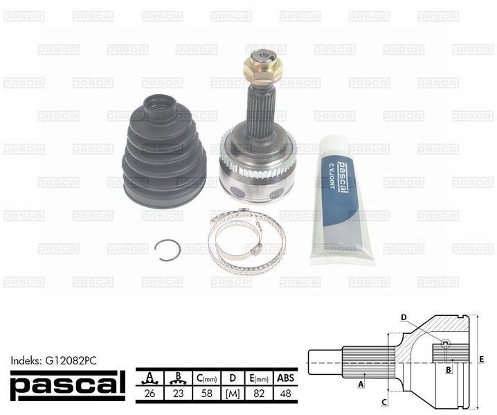 ШРУС внешний (26z/23z/58мм ABS48) TOYOTA COROLLA 1.4/1.6 10.01-03.08 G12082PC PASCAL