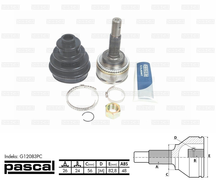 ШРУС зовнішній (26z/24z/56мм ABS48) TOYOTA AVENSIS AVENSIS VERSO 2.0/2.0D 10.99-08.05 G12083PC PASCAL