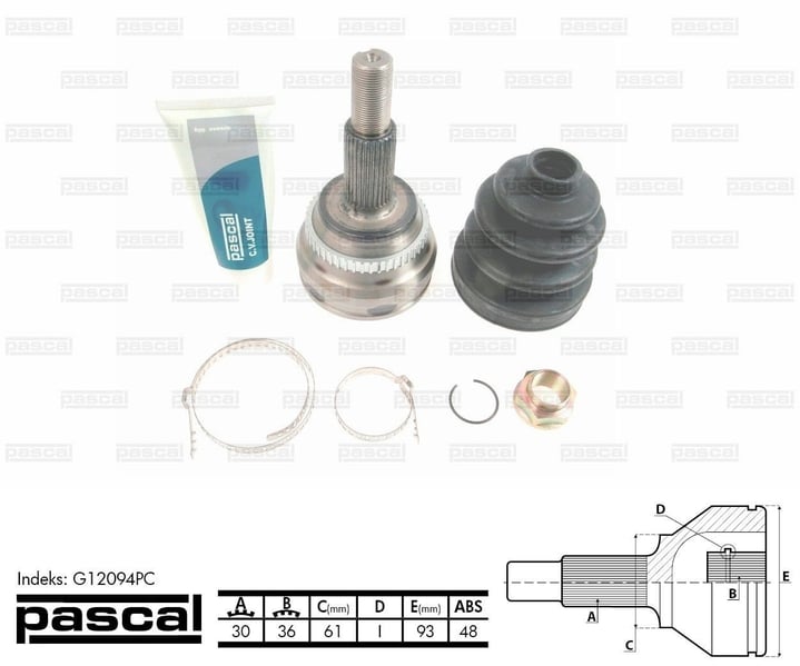 ШРУС внешний (30z/36z/61мм ABS48) TOYOTA AURIS AVENSIS COROLLA VERSO 2.0D/2.2D 07.05-09.12 G12094PC PASCAL