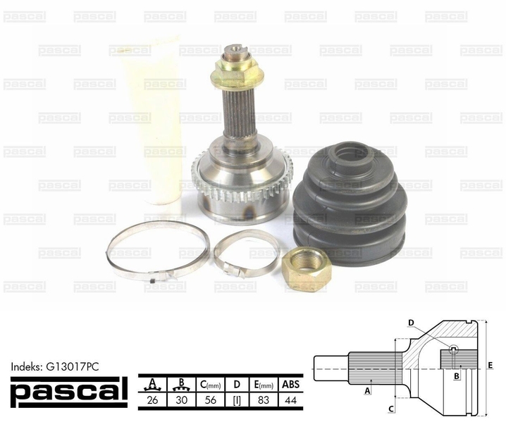 ШРУС внешний (26z/30z/56мм ABS44) MAZDA 323 C IV 323 C V 323 F V 323 S V MX-3 1.6D/1.8 01.92-09.98 G13017PC PASCAL