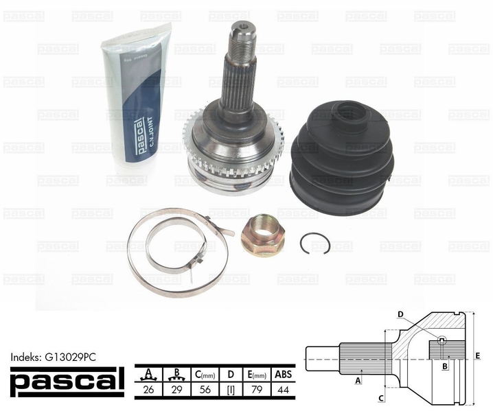 ШРУС зовнішній (26z/29z/56мм ABS44) MAZDA 323 F VI 323 S VI PREMACY 1.4-2.0D 09.98-03.05 G13029PC PASCAL - фото 1