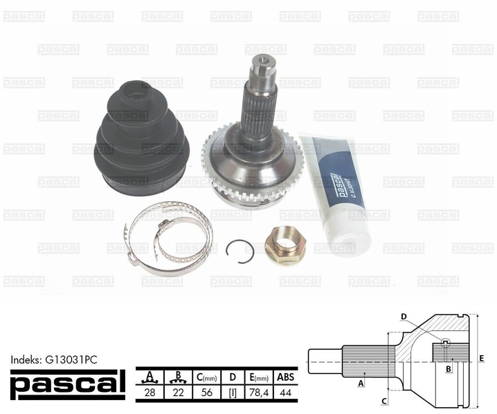 ШРУС внешний (28z/22z/56мм ABS44) MAZDA 626 V 1.8 05.97-10.02 G13031PC PASCAL