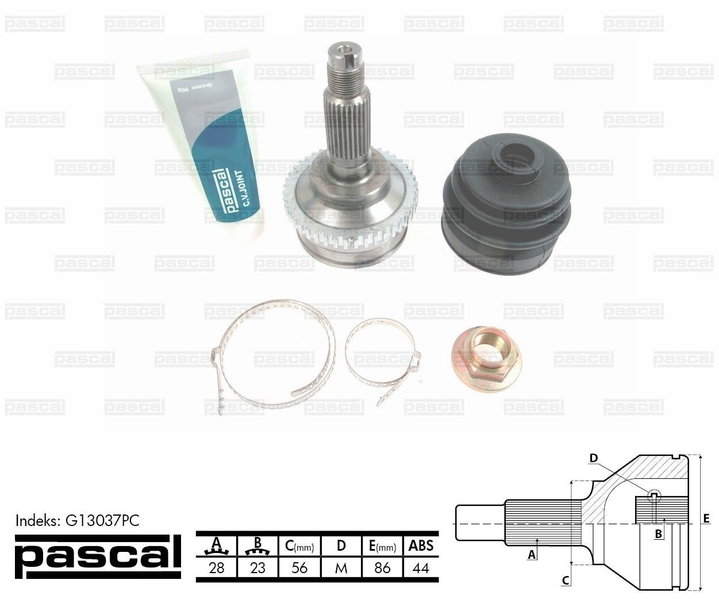 ШРУС зовнішній (28z/23z/56мм ABS44) MAZDA 626 V XEDOS 9 2.0/2.0D/2.3 02.95-10.02 G13037PC PASCAL