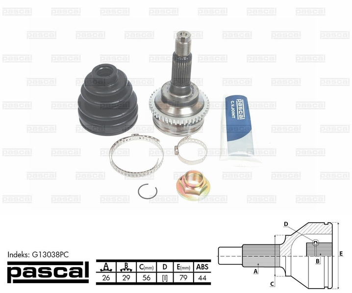 ШРУС внешний (26z/29z/56мм ABS44) MAZDA 323 F VI 323 S VI PREMACY 1.9/2.0/2.0D 09.98-03.05 G13038PC PASCAL