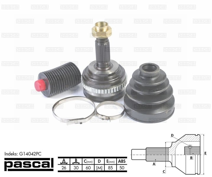 ШРУС внешний (26z/30z/60мм ABS50) HONDA CIVIC VII HR-V 1.6/1.7 03.99- G14042PC PASCAL