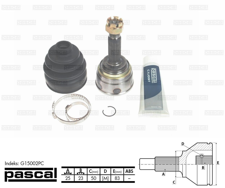 ШРУС зовнішній (25z/23z/50мм) HYUNDAI SONATA II MITSUBISHI COLT I GALANT LANCER F 1.4-2.4 09.80-05.96 G15002PC PASCAL