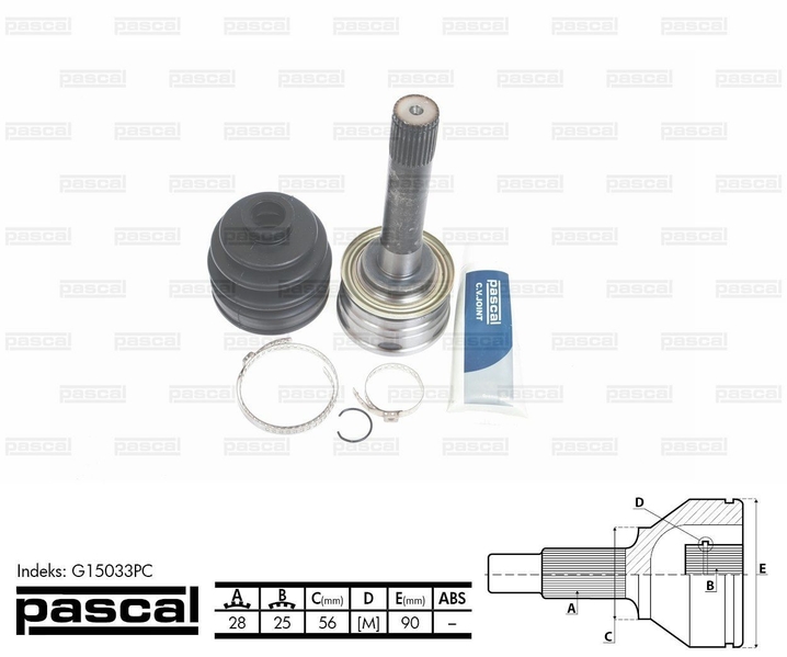 ШРУС внешний (28z/25z/56мм) HYUNDAI GALLOPER II MITSUBISHI L 300 L200 PAJERO 2.0-3.5 01.83-05.04 G15033PC PASCAL