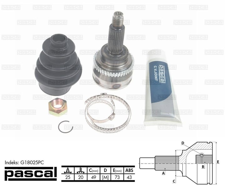 ШРУС зовнішній (25z/20z/49мм ABS43) SUZUKI IGNIS I 1.3 10.00-09.03 G18025PC PASCAL