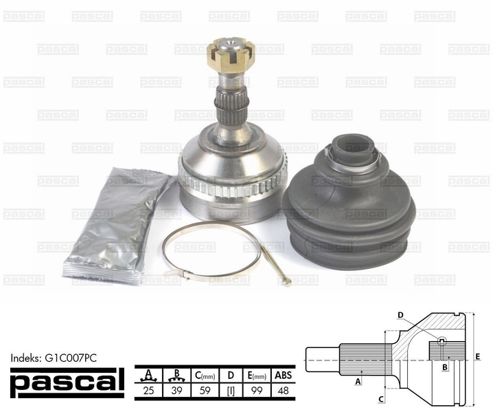 ШРУС внешний (25z/39z/59мм ABS48) CITROEN XANTIA PEUGEOT 406 2.0-3.0 06.95-05.04 G1C007PC PASCAL