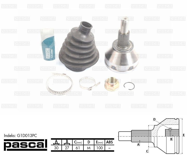 ШРУС зовнішній (30z/27z/61мм) ALFA ROMEO 159 BRERA SPIDER 1.8-3.2 09.05-12.12 G1D013PC PASCAL