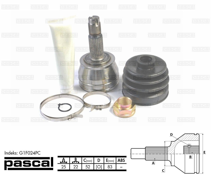 ШРУС зовнішній (25z/22z/51мм) ALFA ROMEO 145 146 FIAT MAREA MULTIPLA LANCIA LYBRA 1.4/1.6 09.96-06.10 G1F024PC PASCAL - фото 1